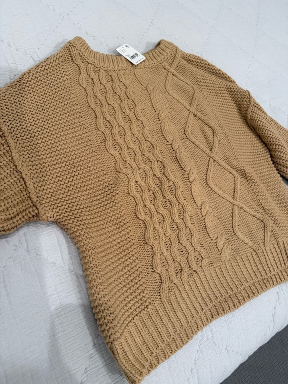 Free People Dream Cable Knit Crew Sweater - Camel - Picture 2 of 3